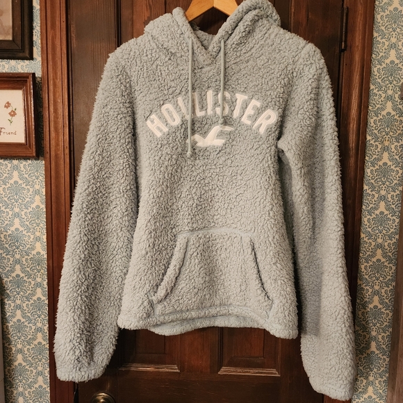 Hollister Sherpa Hoodie Pullover  Blue Women's Sz S Pockets Soft Fuzzy Warm! - Picture 1 of 4